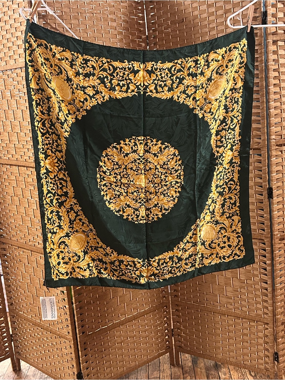 NWT Medallion Silk Scarf in Emerald & Gold